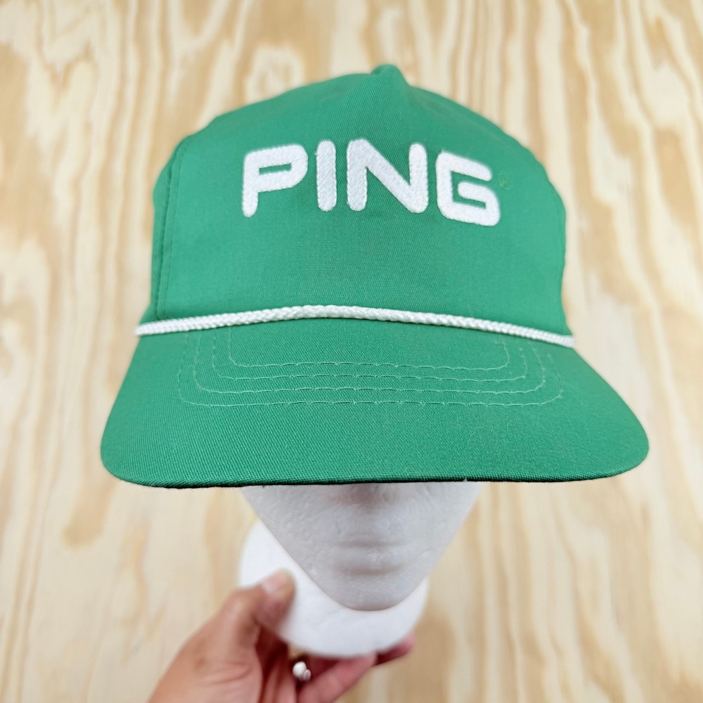 Vintage PING by Karsten Golf Hat Green White Rope Adjustable Made in USA Hat